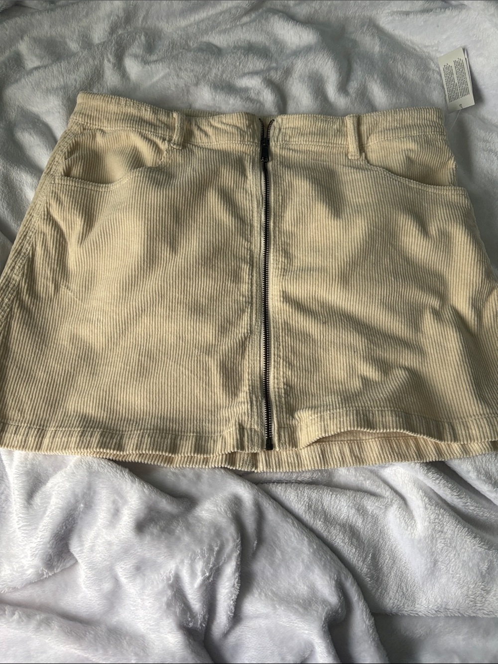 American Eagle Outfitters Cream Corduroy Zip-Front Mini Skirt